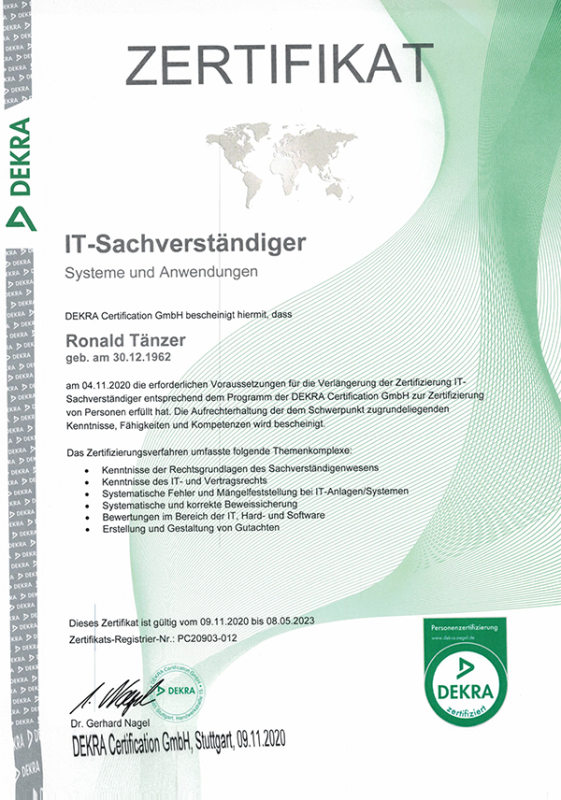 bestellung sachverstaendiger it forensik 2023 ronald taenzer