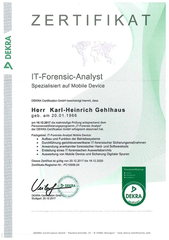 dekra it forensik analyst mobile karl heinrich gehlhaus