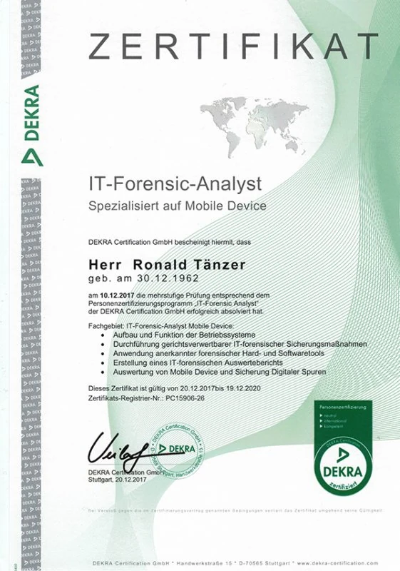 dekra it forensik analyst mobile ronald taenzer
