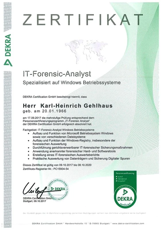 dekra it forensik analyst systeme karl heinrich gehlhaus