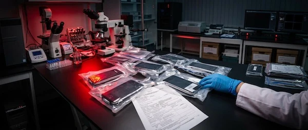 Forensisch lab met digitale apparaten
