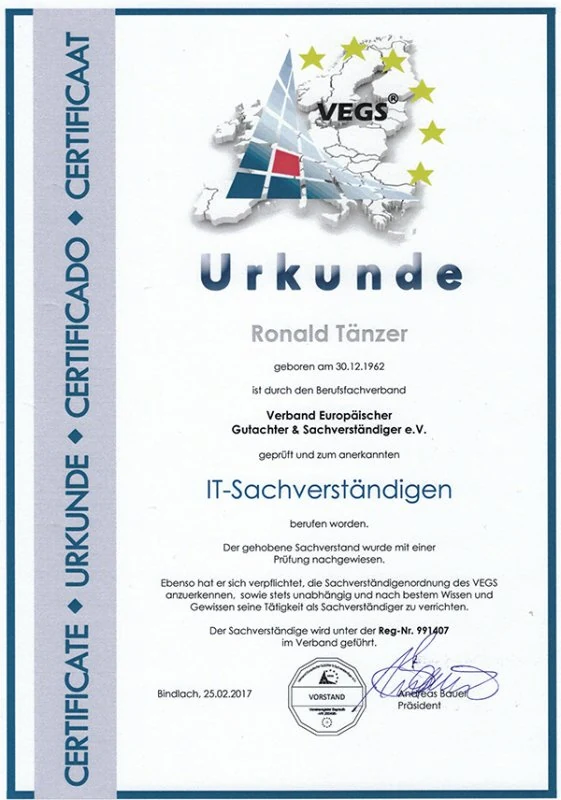 vegs verbandsanerkennung ronald taenzer